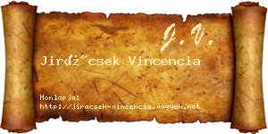 Jirácsek Vincencia névjegykártya